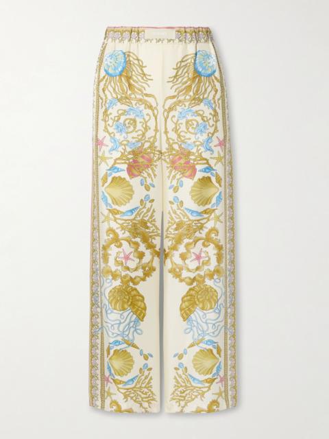 VERSACE Printed silk-twill wide-leg pants Yellow