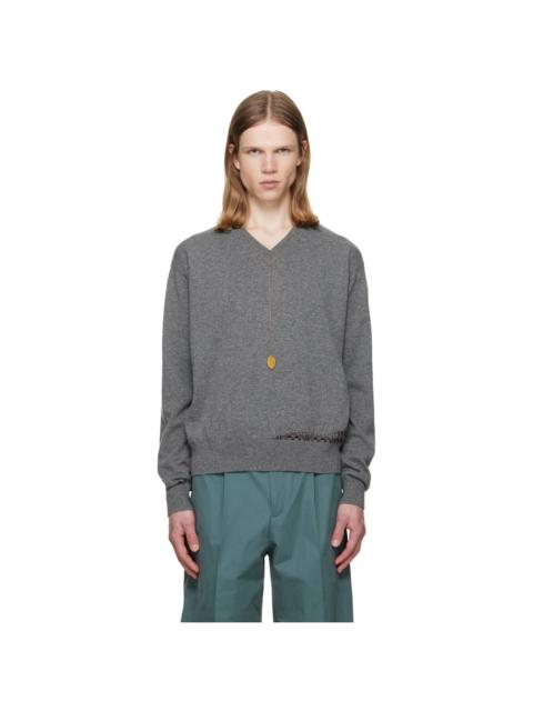 Dries Van Noten Gray Intarsia Cashmere Sweater