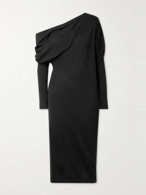 One-shoulder cashmere and silk-blend dress