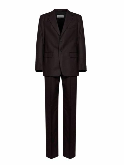Dries Van Noten Dark brown wool chevron Kiels single-breasted suit