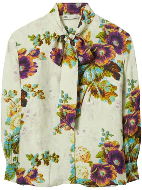 TORY BURCH floral-pattern pussy-bow blouse