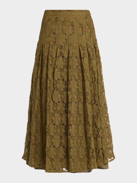 WEEKEND Max Mara Pleated Floral Lace Midi Skirt