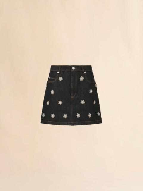 Marni BLACK DENIM SKIRT WITH DAISY APPLIQUÉS