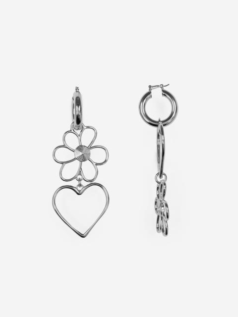 The Kooples SILVER HEART AND FLOWER EARRINGS