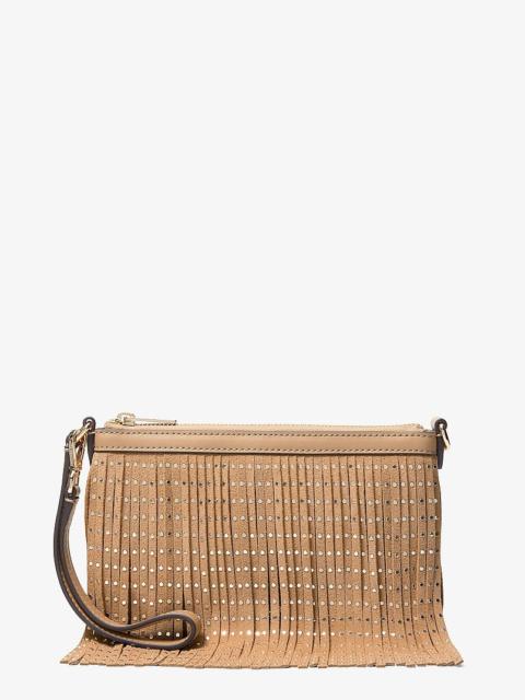 MICHAEL KORS Studded Fringed Polyester Microsuede Wristlet