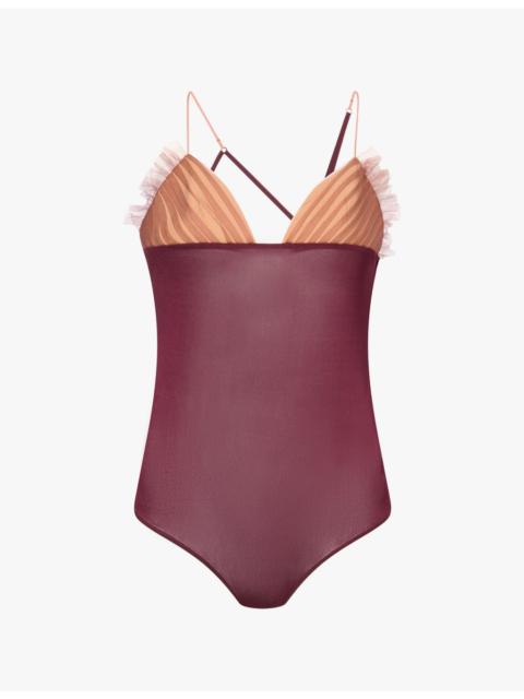 NENSI DOJAKA Pleated Bra Mesh Top