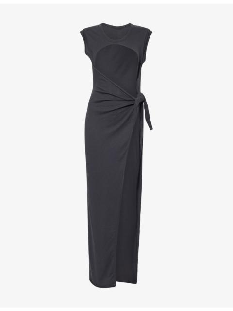 SKIMS Open-Front Slit-Hem Cotton Sarong Maxi Dress