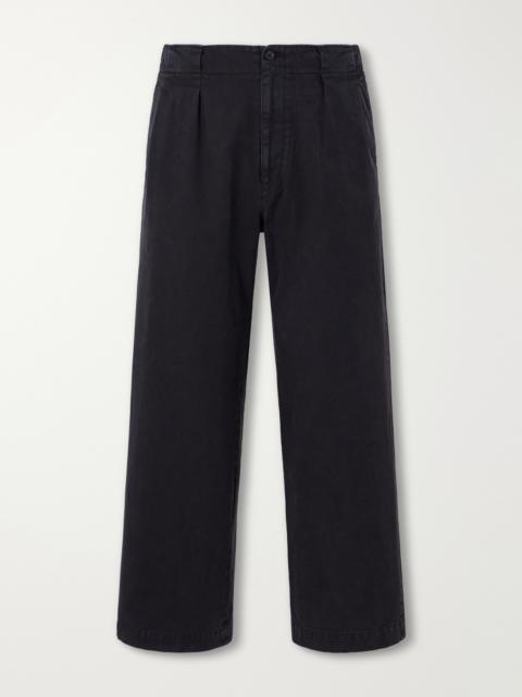 YOKE Wide-Leg Garment-Dyed Pleated Cotton-Twill Trousers
