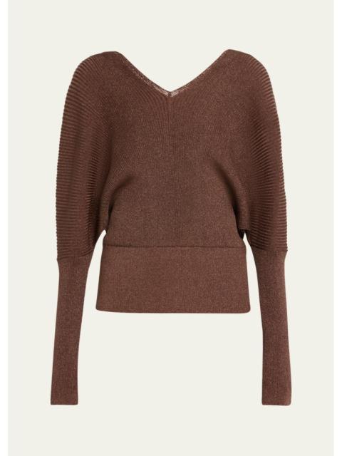 Lafayette 148 New York Ribbed Shimmer Dolman-Sleeve Sweater