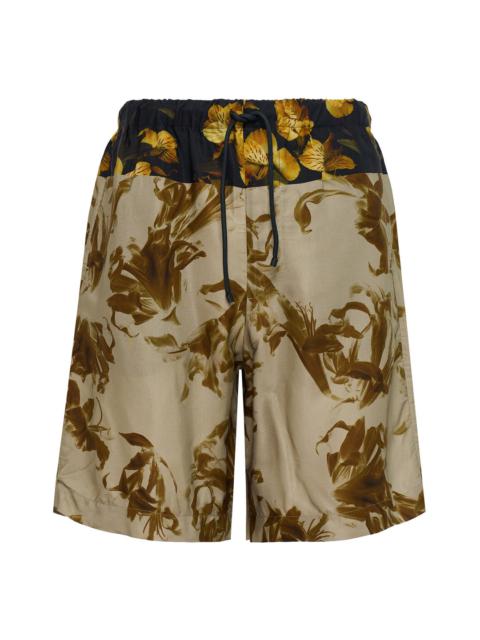 Dries Van Noten Nerine Flower Border Print Viscose Shorts