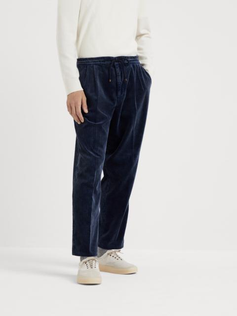 Brunello Cucinelli Garment-dyed leisure fit trousers in cotton corduroy with drawstring and double pleats