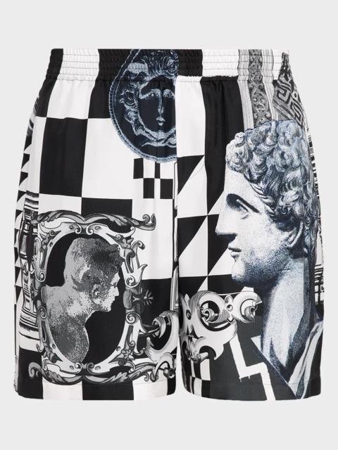 VERSACE Medusa Collage Silk Twill Shorts