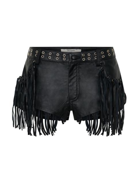 ONE TEASPOON Rogue Rodeo Fringed Micro Leather Shorts - Black
