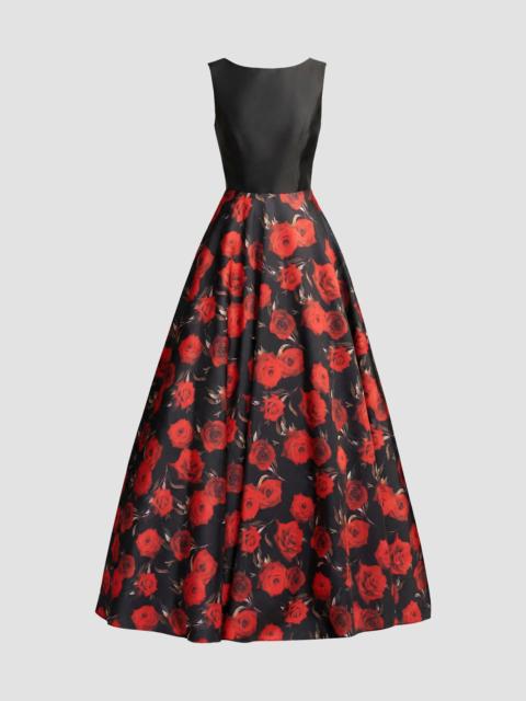MAC DUGGAL Women's Floral Mikado Open-Back Gown - Red Rose