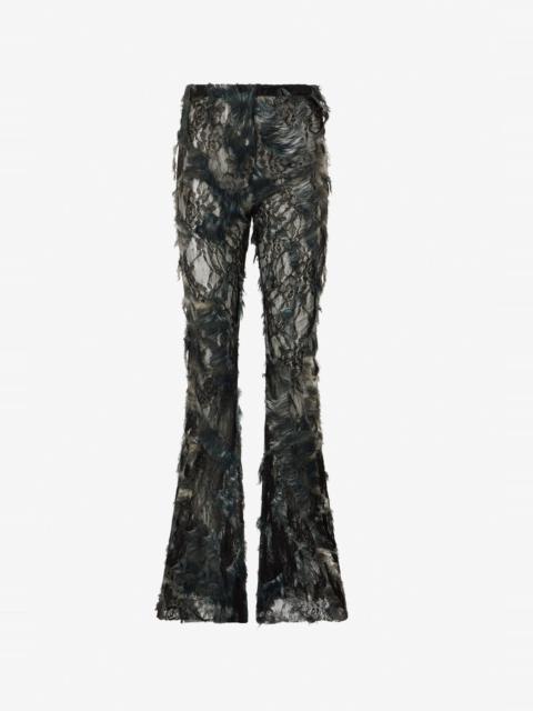 Roberto Cavalli Pants with Fur Print on Destroyed-Effect Lace