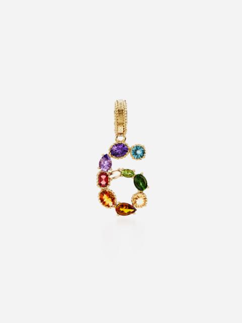 18 kt yellow gold rainbow pendant  with multicolor finegemstones representing number 6
