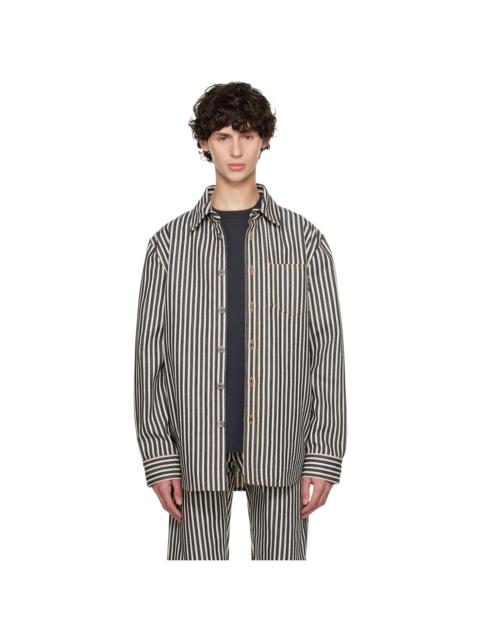 Navy & Off-White Striped Shirt