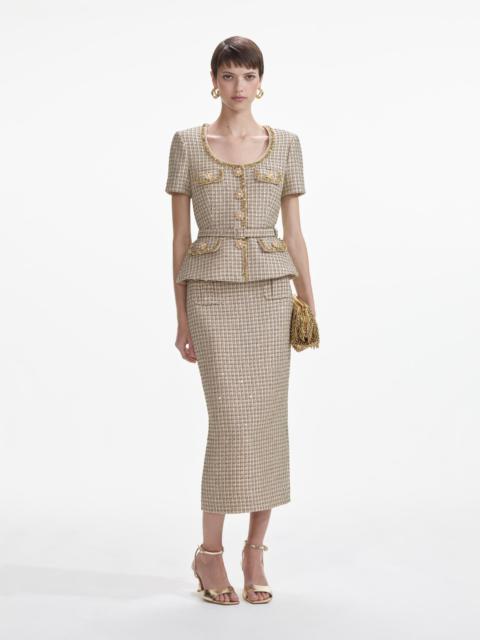 self-portrait Gold Boucle Peplum Top