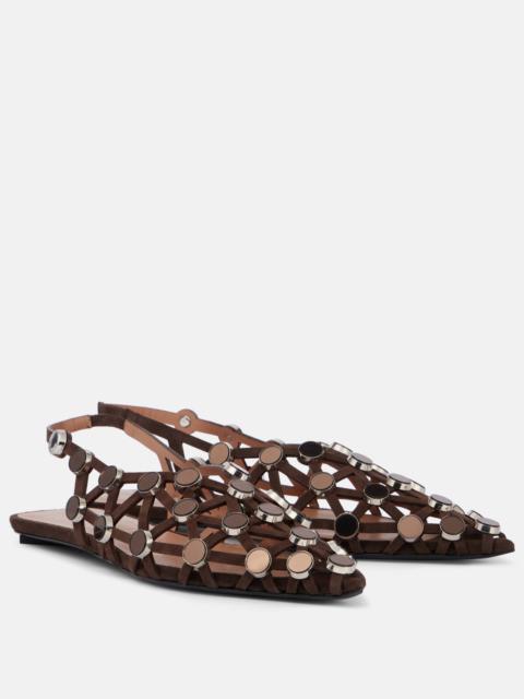 THE ATTICO Grid embellished suede slingback flats