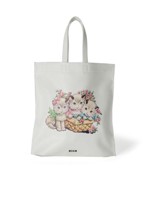Maxi tote with cats print and logo on the front