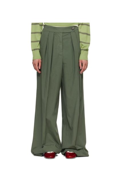 Dries Van Noten Khaki Wide Pleated Trousers