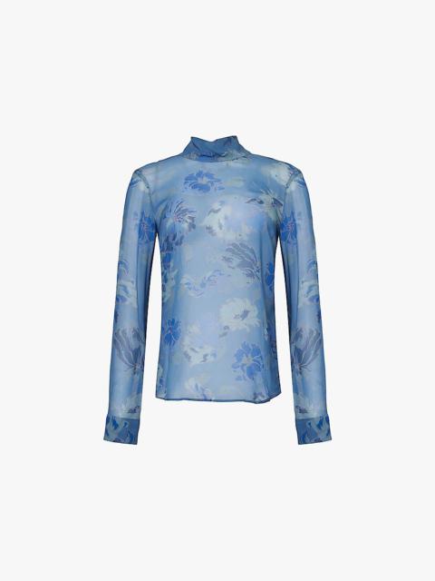 Conis high-neck, floral pattern crepe blouse