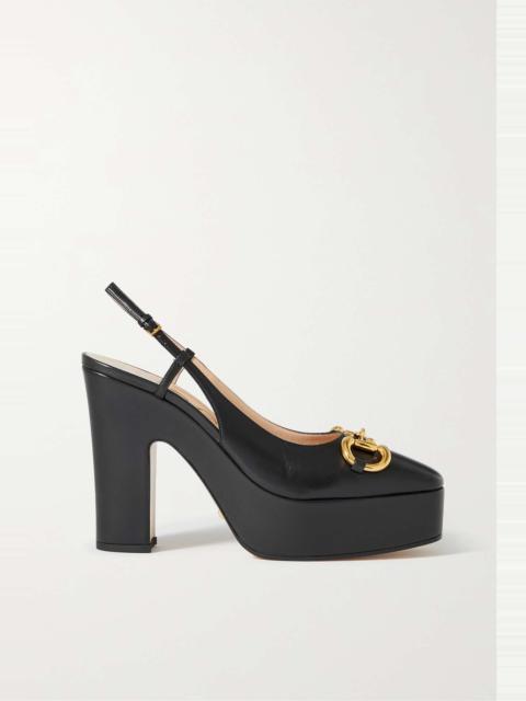 GUCCI Baby horsebit-detailed leather slingback pumps