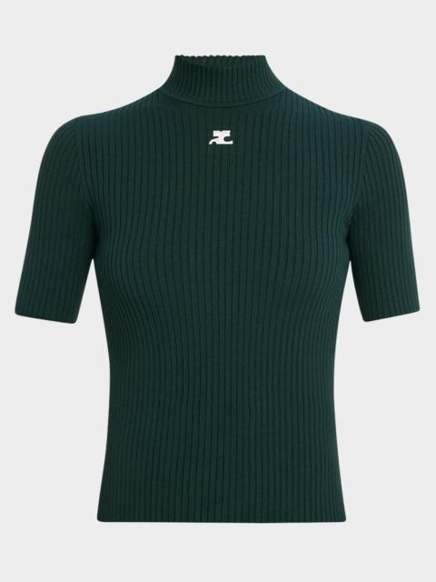 courrèges Mock-Neck Short-Sleeve Rib Pullover