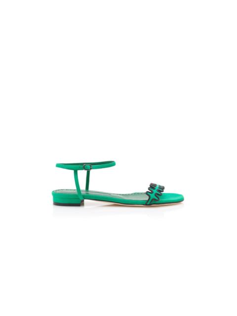 Manolo Blahnik Green Suede Ankle Strap Flat Sandals