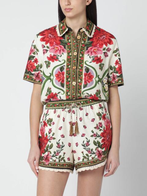 FARM RIO Linen-blend shirt with floral print