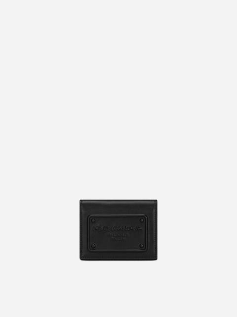 Calfskin card holder with raised logo