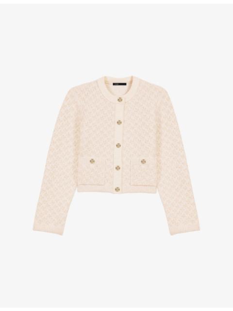 maje Tweed-Pattern Cropped Knitted Cardigan