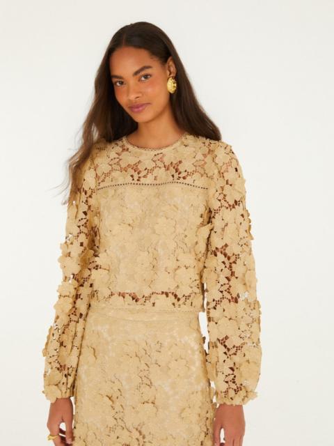 FARM RIO Sand Embroidery Long Sleeve Blouse