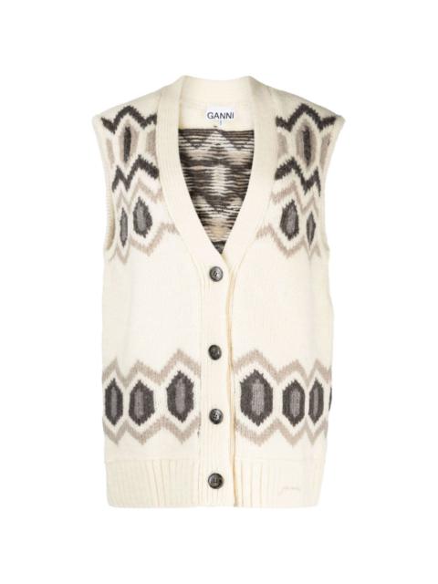 patterned intarsia-knit wool vest