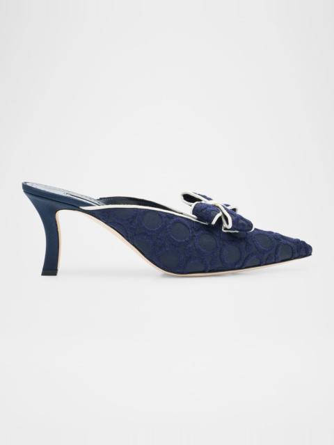 Manolo Blahnik Circolu Embroidered Bow Mules