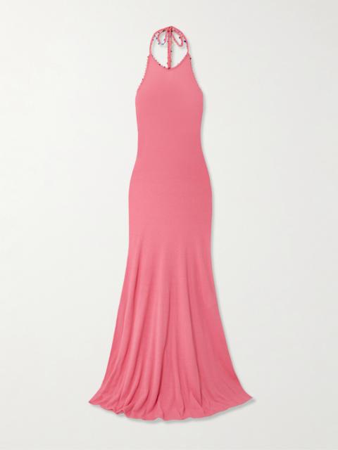 CHRISTOPHER ESBER Embellished Cotton-blend Bouclé Halterneck Maxi Dress