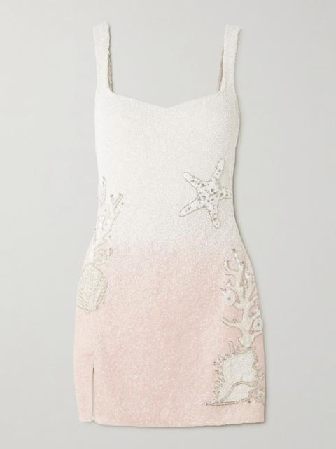 CLIO PEPPIATT Seashell crystal-embellished beaded stretch-tulle mini dress Blush