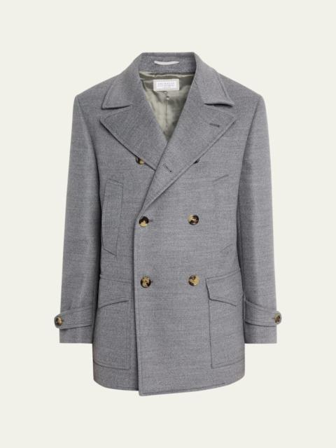 Brunello Cucinelli Men's Wool Double-Breasted Maxi-Lapel Peacoat
