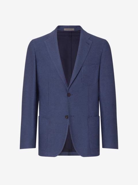 CORNELIANI Blue silk and cotton single-breasted jacket