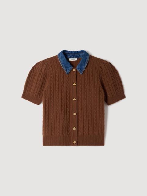 Sandro CARDIGAN WITH DENIM COLLAR