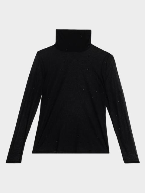 Lafayette 148 New York Sheer Crystal-Embellished Turtleneck Pullover