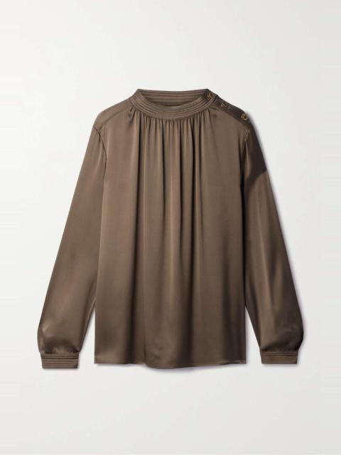 Loro Piana Josephine button-embellished gathered silk-satin blouse