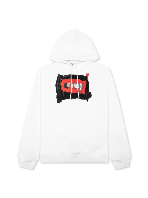 Marni PAINTED ON COLLAGE RED LOGO HOODIE - LILY WHITE