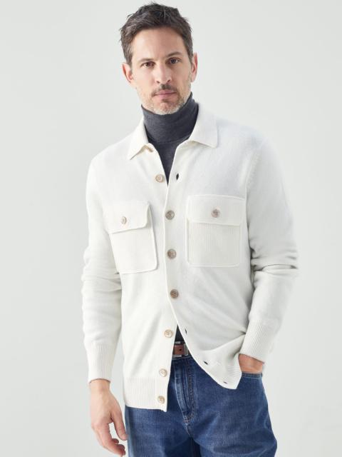 Cashmere shirt-style cardigan with chest pockets