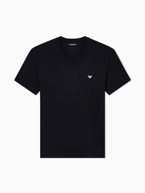 EMPORIO ARMANI LOUNGEWEAR FITTED STRETCH JERSEY V-NECK T-SHIRT