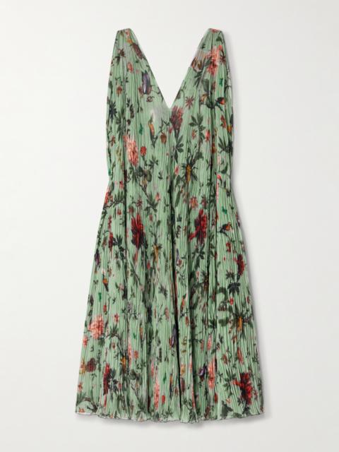 La DoubleJ Twirling Floral-print Plissé-chiffon Maxi Dress
