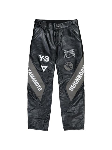 Y-3 racer logo leather trousers