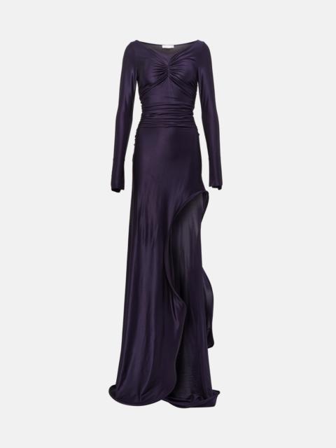 Ruched off-shoulder jersey gown