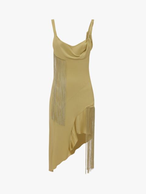 Victoria Beckham Asymmetric Fringe Mini Dress In Pear Green