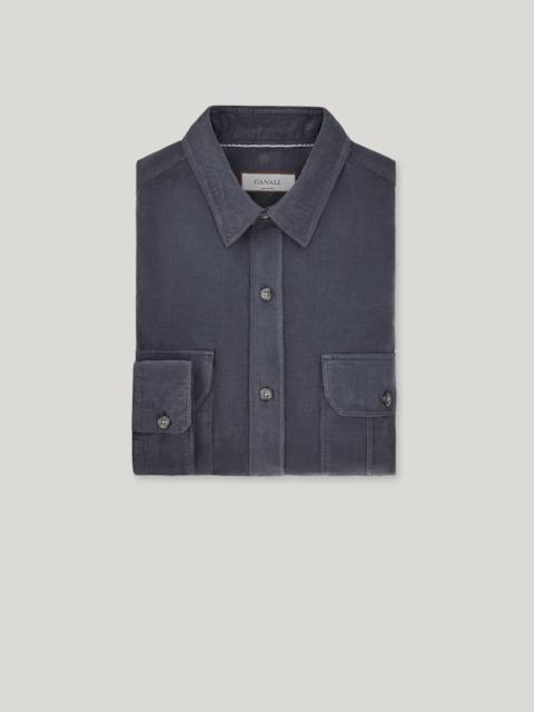 DARK GRAY CASUAL COTTON SHIRT WITH FRONT PLEATS